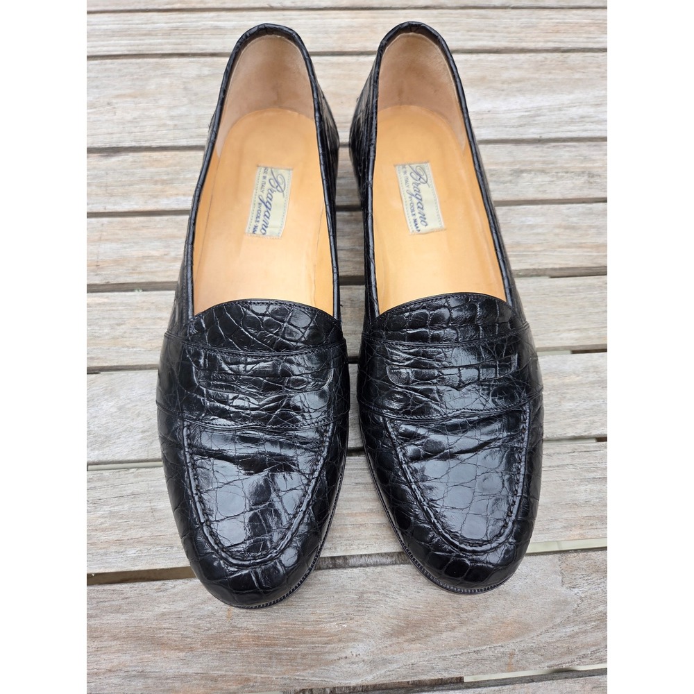 Bragano by Cole Haan Men Black Crocodile Embossed Leather Loafers Made in Italy